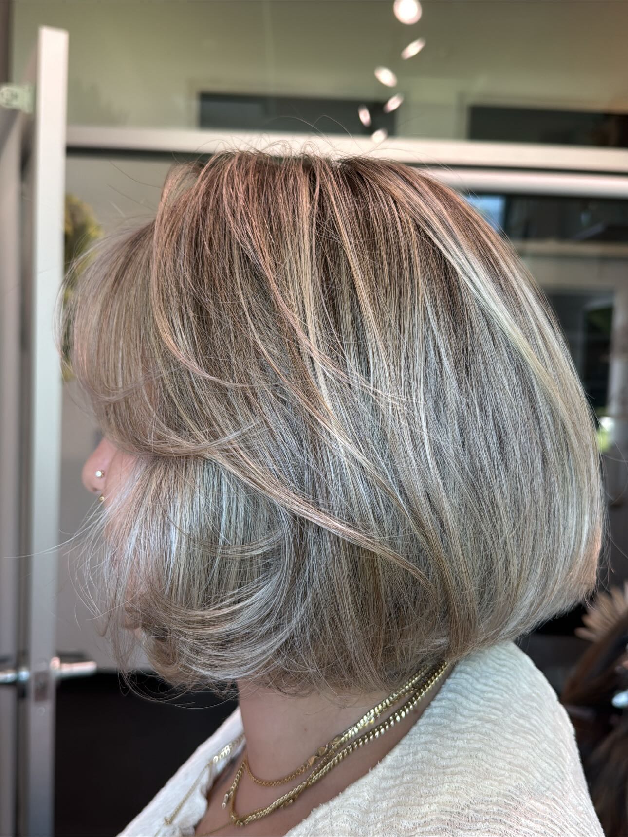 Softly Textured Blunt Bob with Light Blonde Highlights