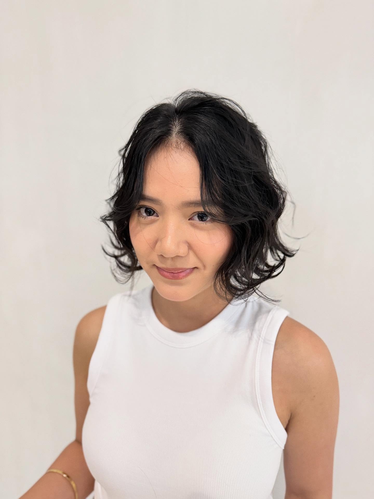 Softly Tousled Black Bob with Natural Waves