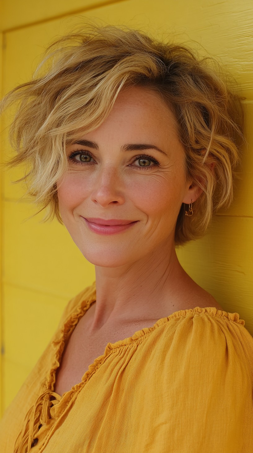 Softly Tousled Blonde Pixie with Natural Texture