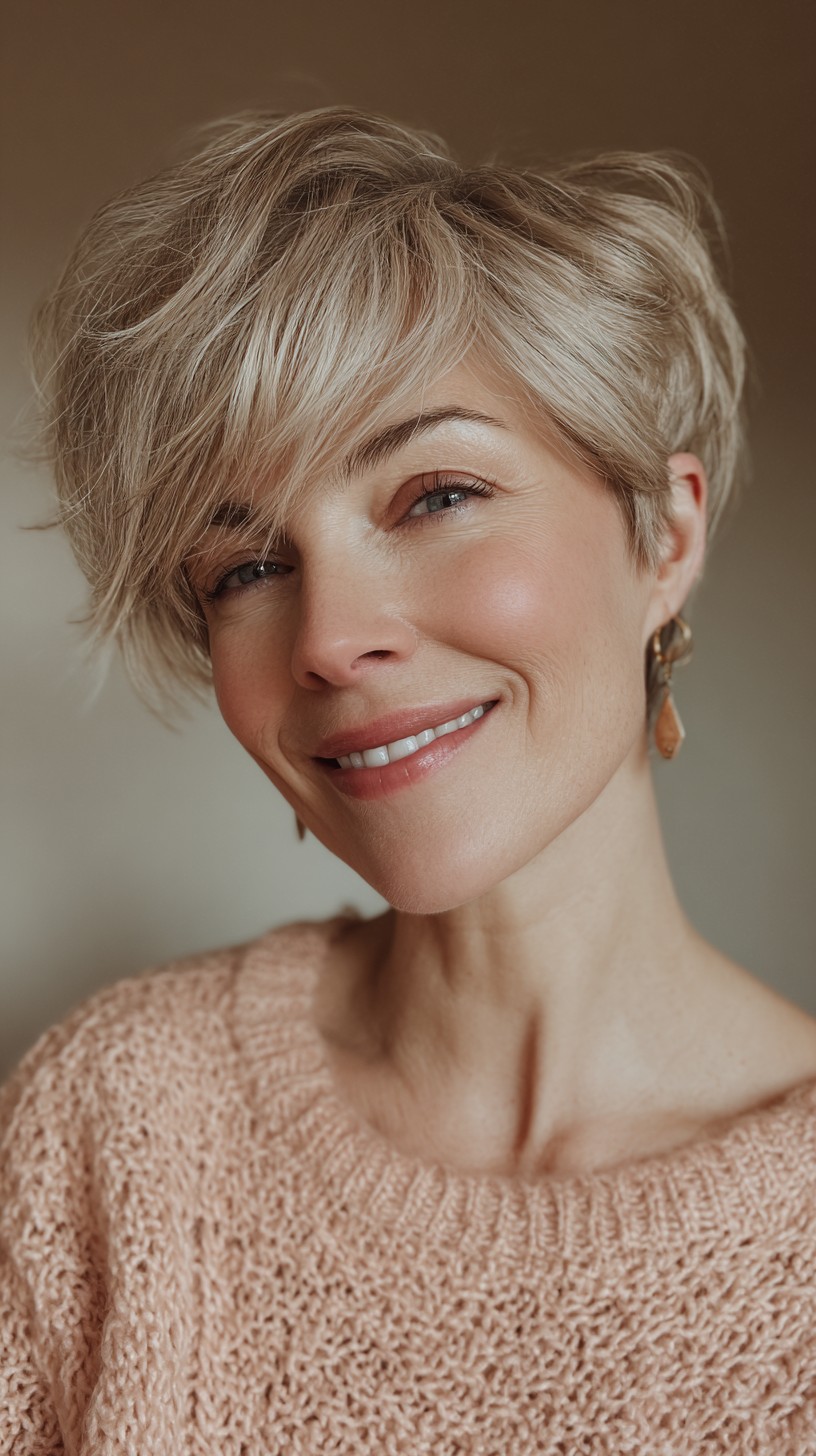 Stylish Ash Blonde Tapered Pixie with Feathered Layers
