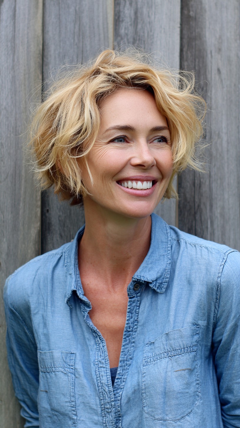 Sun-Kissed Blonde Layered Pixie with Soft Waves