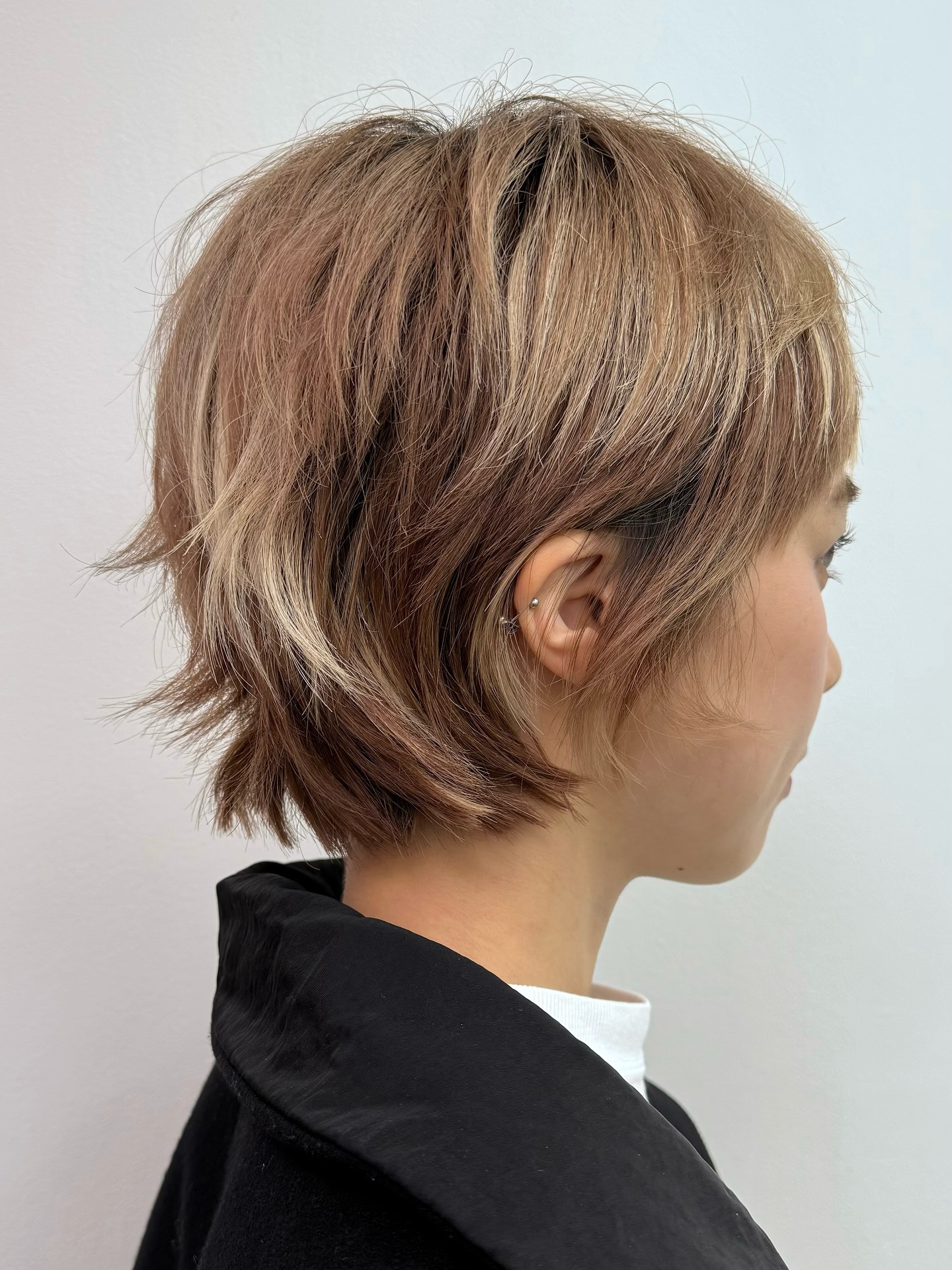 Textured Caramel Bob with Feathered Waves