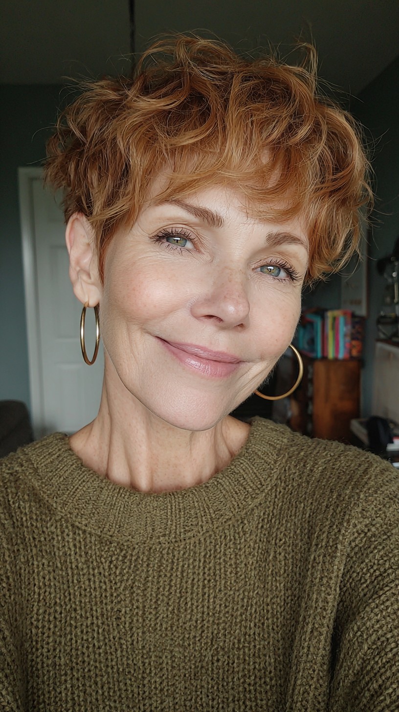 Vibrant Auburn Tousled Pixie for Mature Women