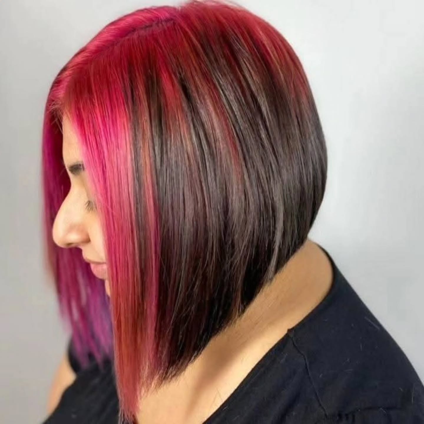 Vibrant Magenta and Deep Espresso A-Line Bob