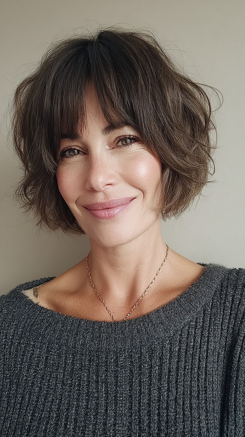 Brunette Soft Textured Shag with Wispy Bangs