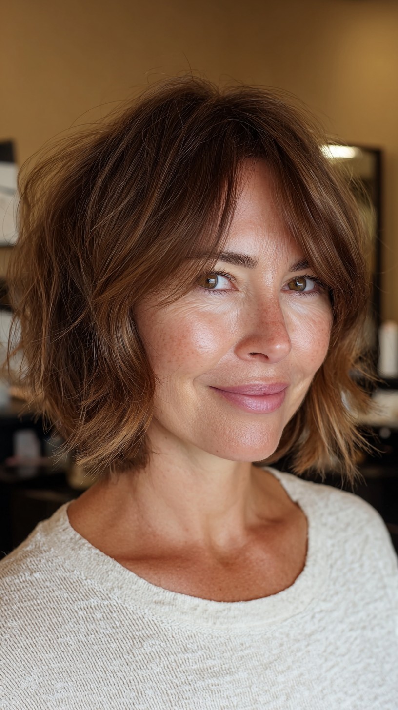 Caramel Tousled Bob with Soft Waves
