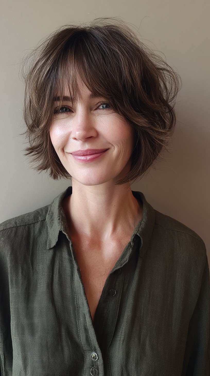 Chic Chestnut Shag with Soft Fringe