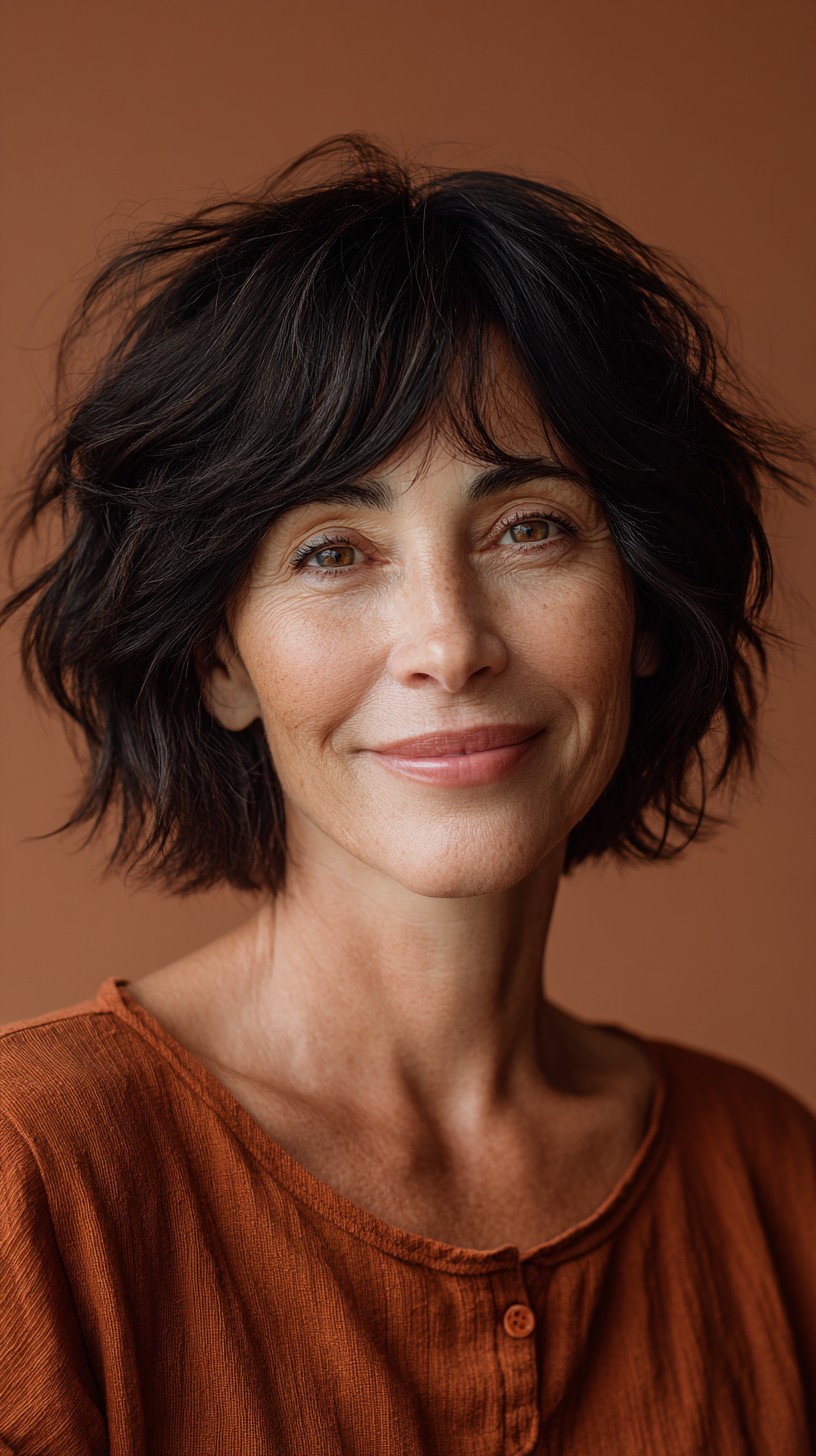 Chic Wavy Textured Bob with Natural Highlights