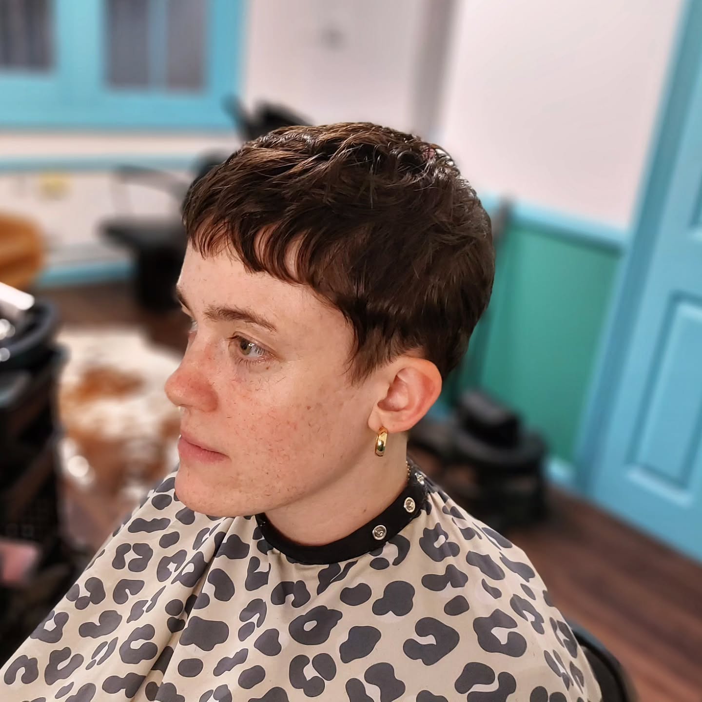 Deep Chestnut Textured Pixie with Detailed Fringe