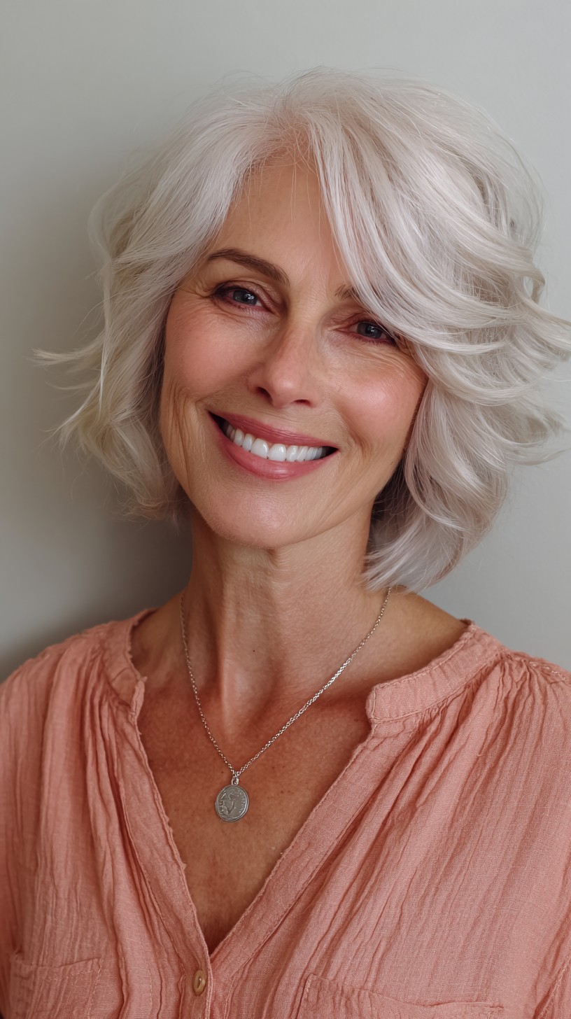 Feathery Platinum Waves with Frame-Enhancing Cut