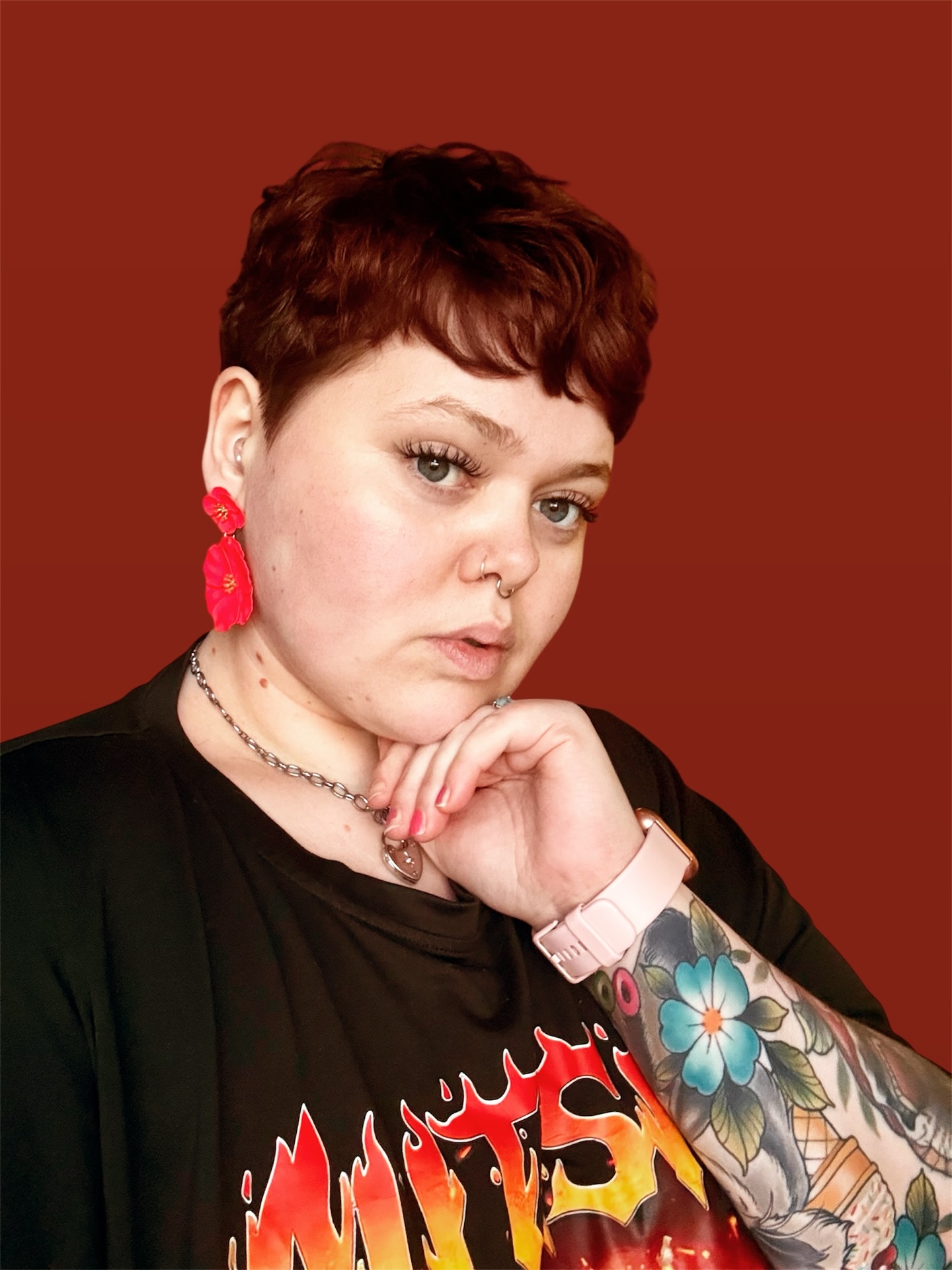 Fiery Copper Tousled Pixie with Asymmetrical Appeal