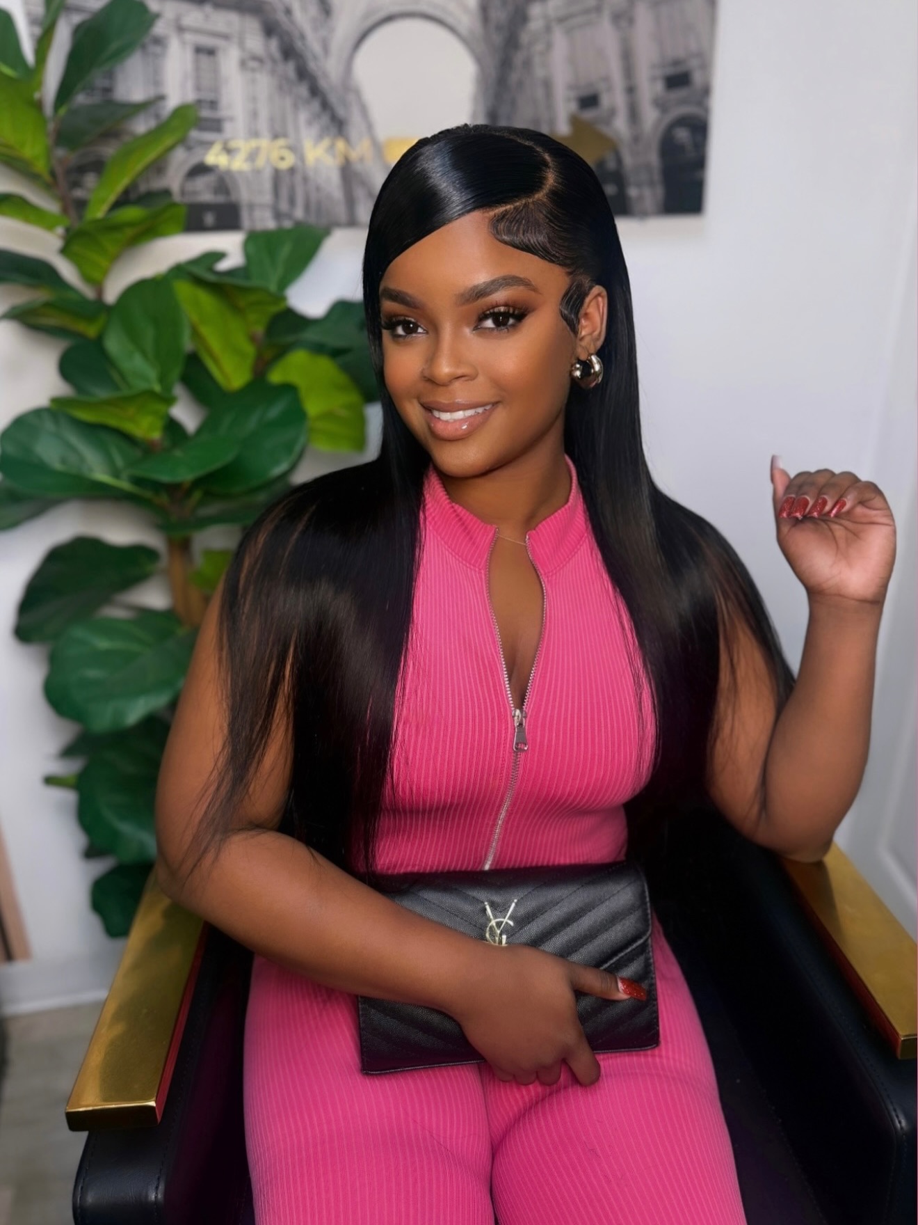 Glossy Long Straight Hair with Defined Side Part