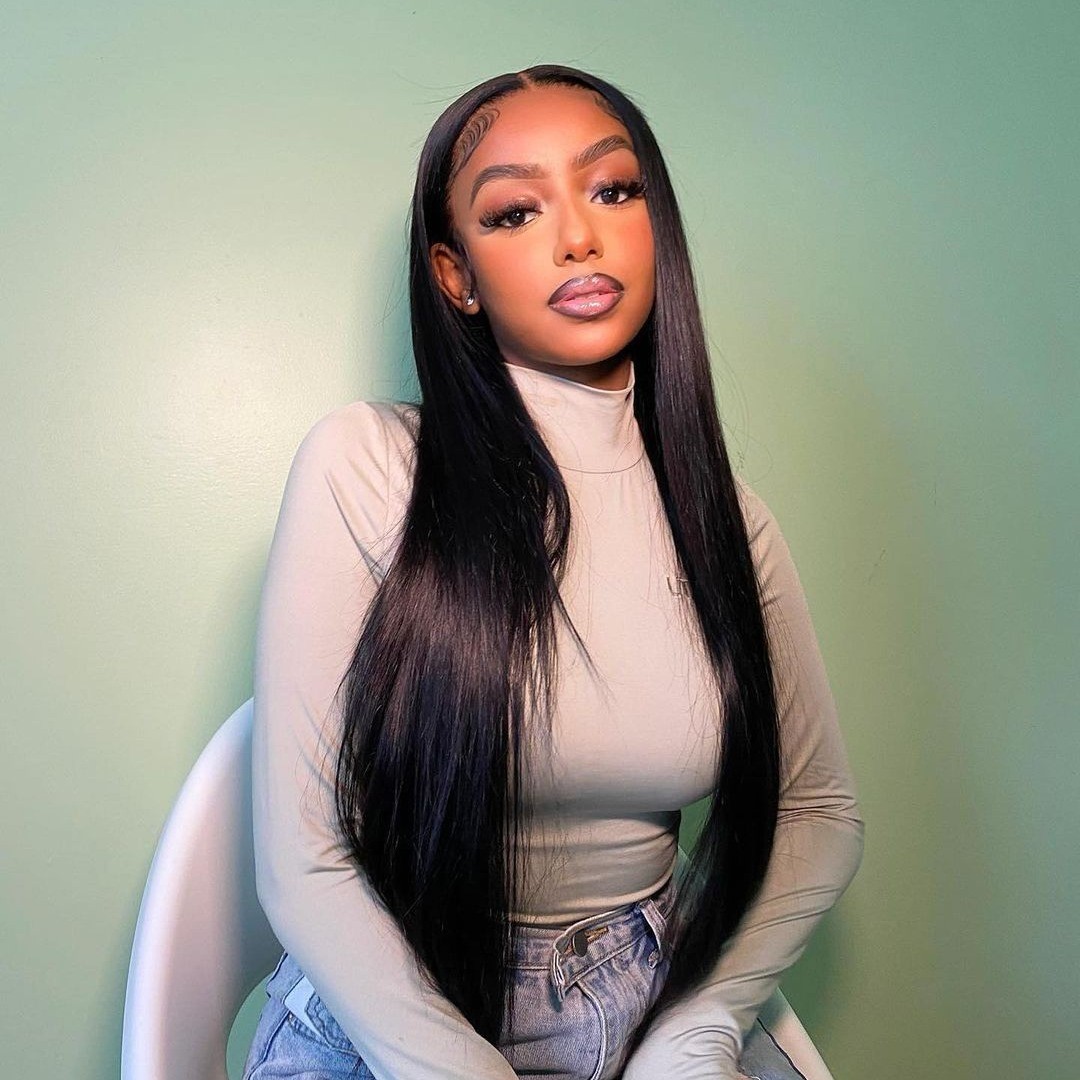 Glossy Straight Long Hair with Subtle Side Part