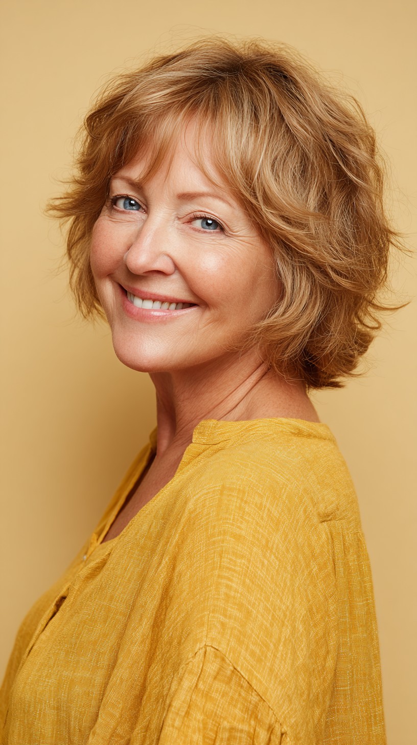 Golden Layered Bob with Side-Swept Bangs
