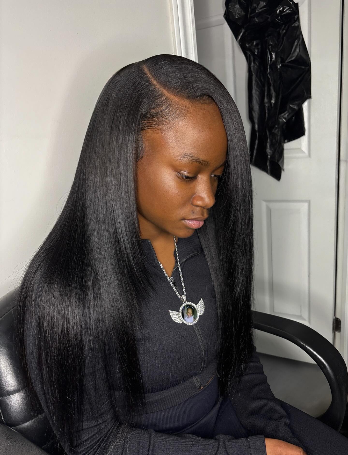 Polished Long Straight Hair with Defined Side Part