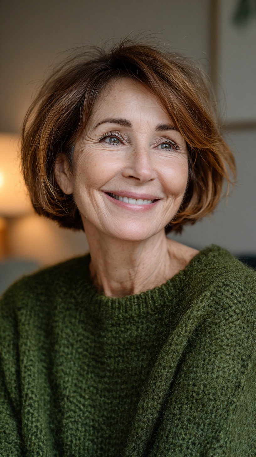 Rich Auburn Textured Bob with Soft Bangs