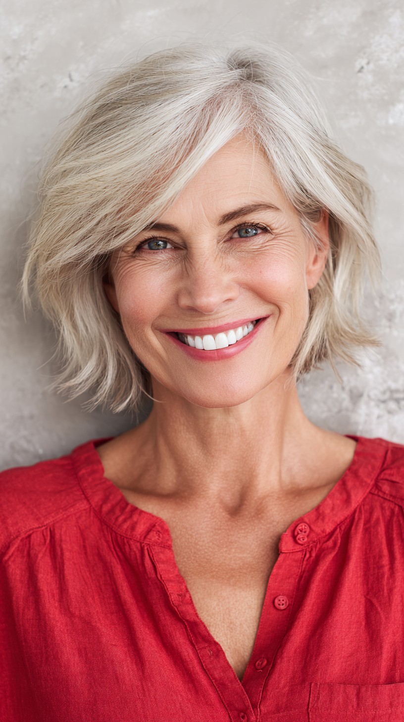 Silver Layered Bob with Textured Waves