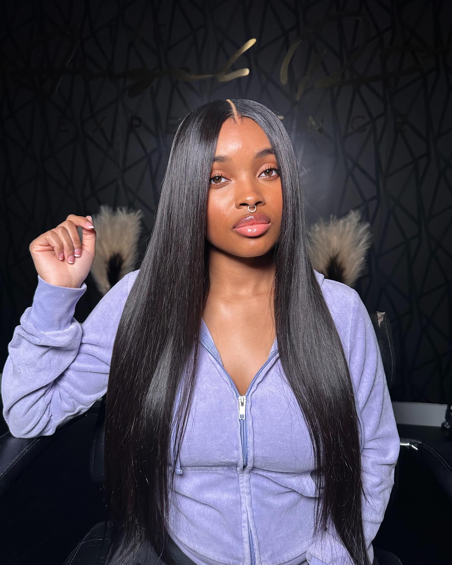 Sleek Long Center-Parted Straight Hair