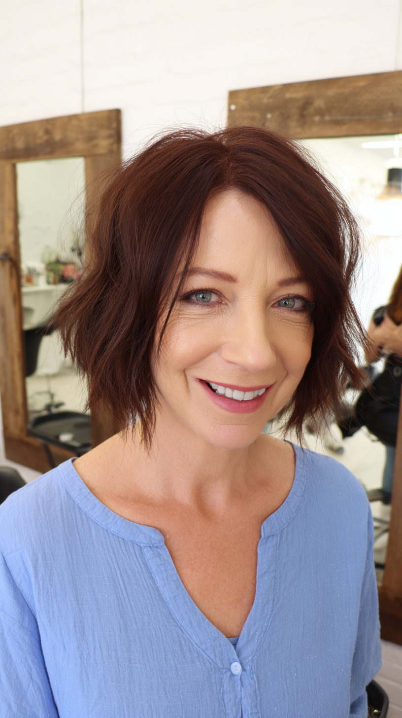 Vibrant Auburn Tousled Bob with Textured Ends