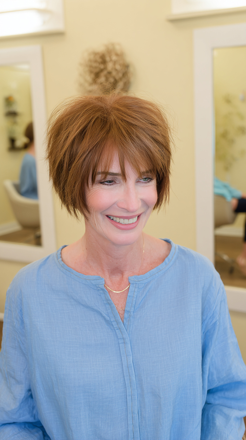 Vibrant Copper Textured Pixie with Lifted Bangs