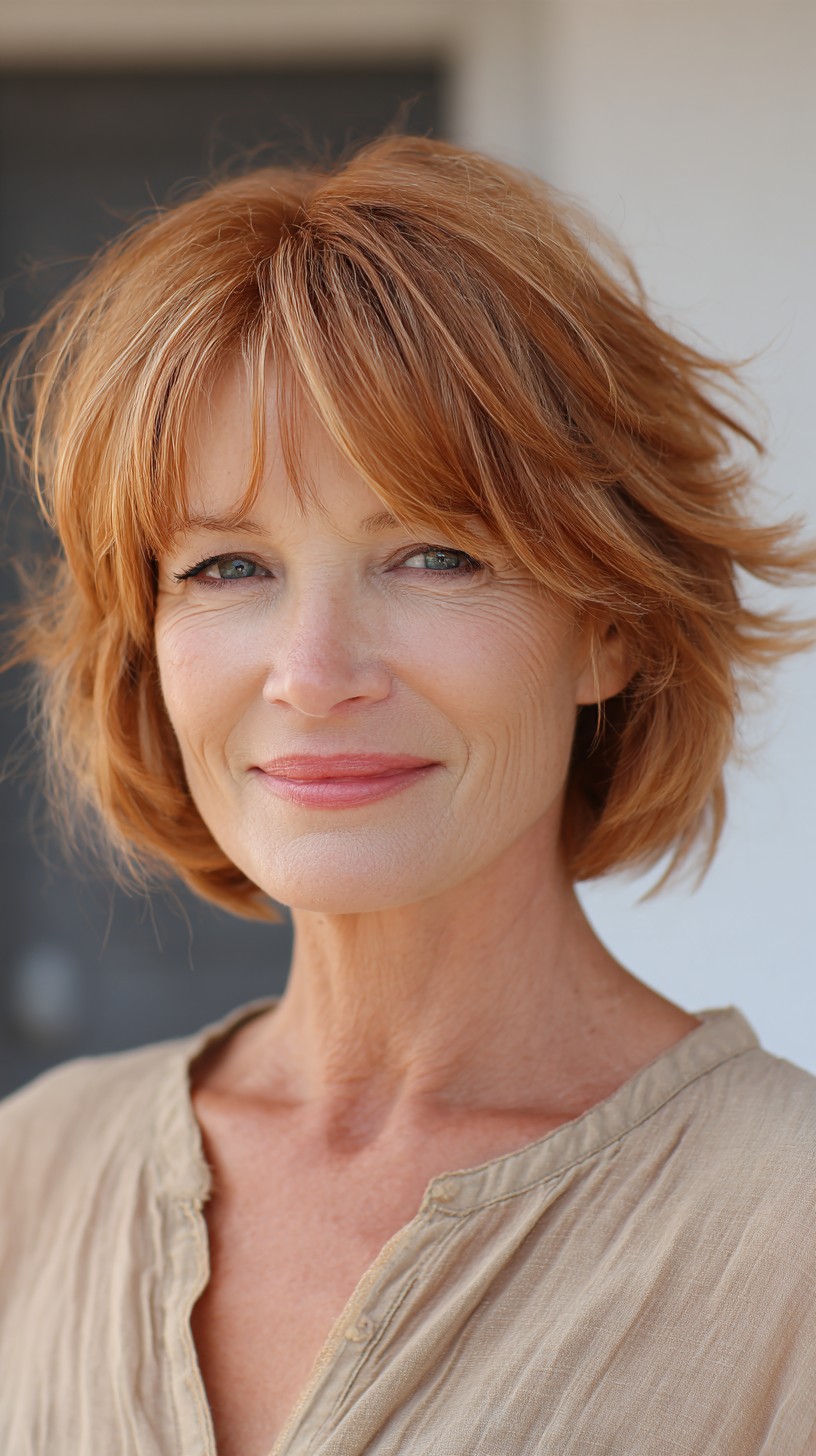 Autumn-Copper Textured Bob with Delicate Wispy Fringe