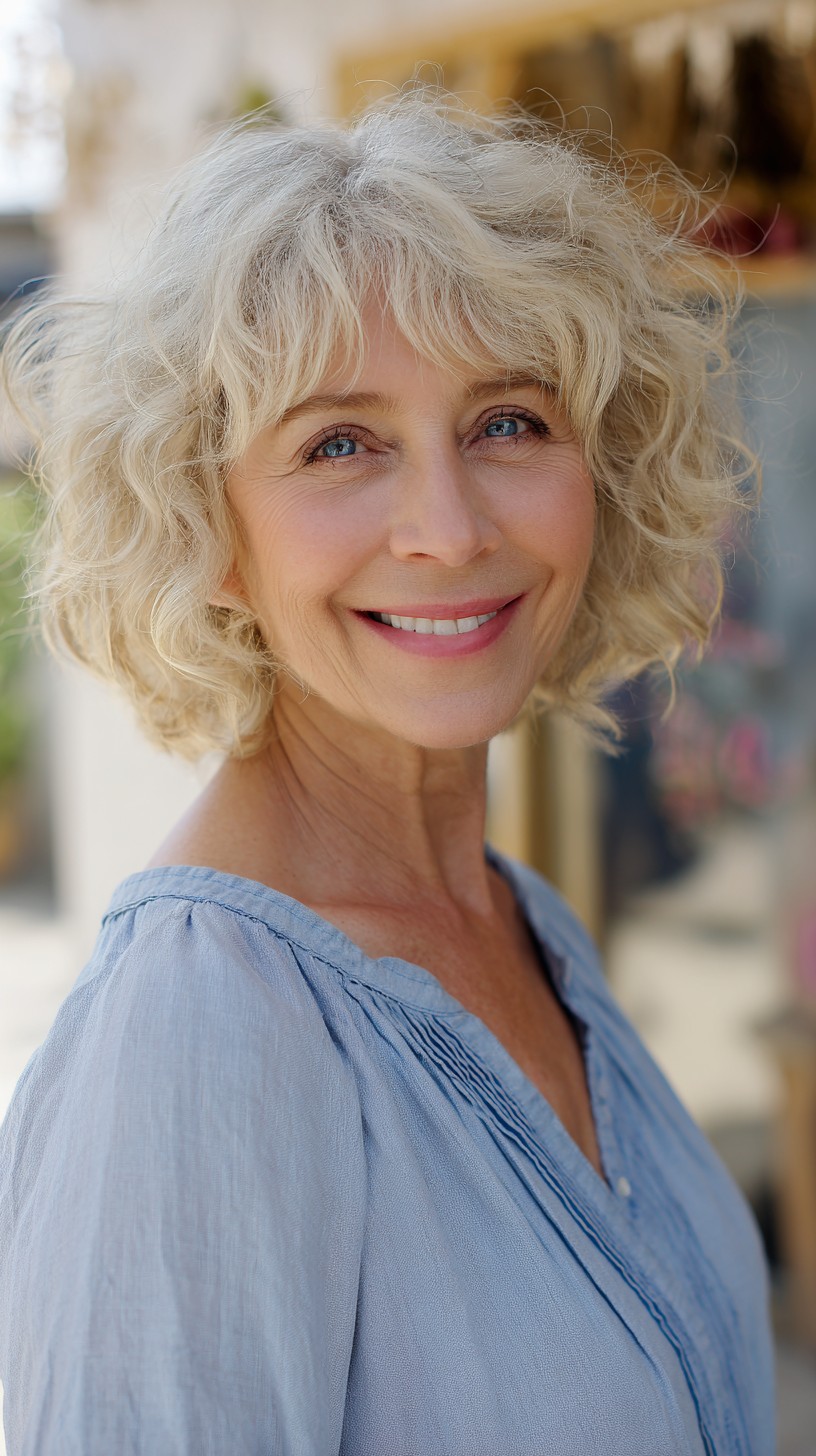 Breezy Silver Blonde Curly Bob for Women Over 60