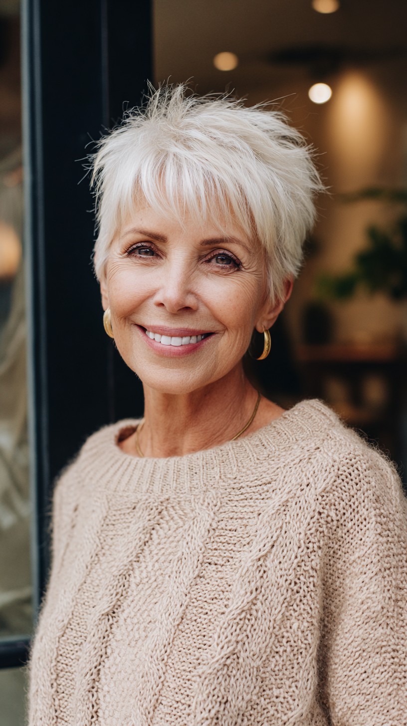 Charming Platinum Textured Pixie with Volume