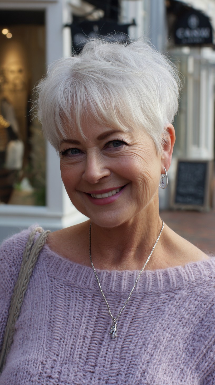 Charming Silver Pixie Cut with Wispy Bangs