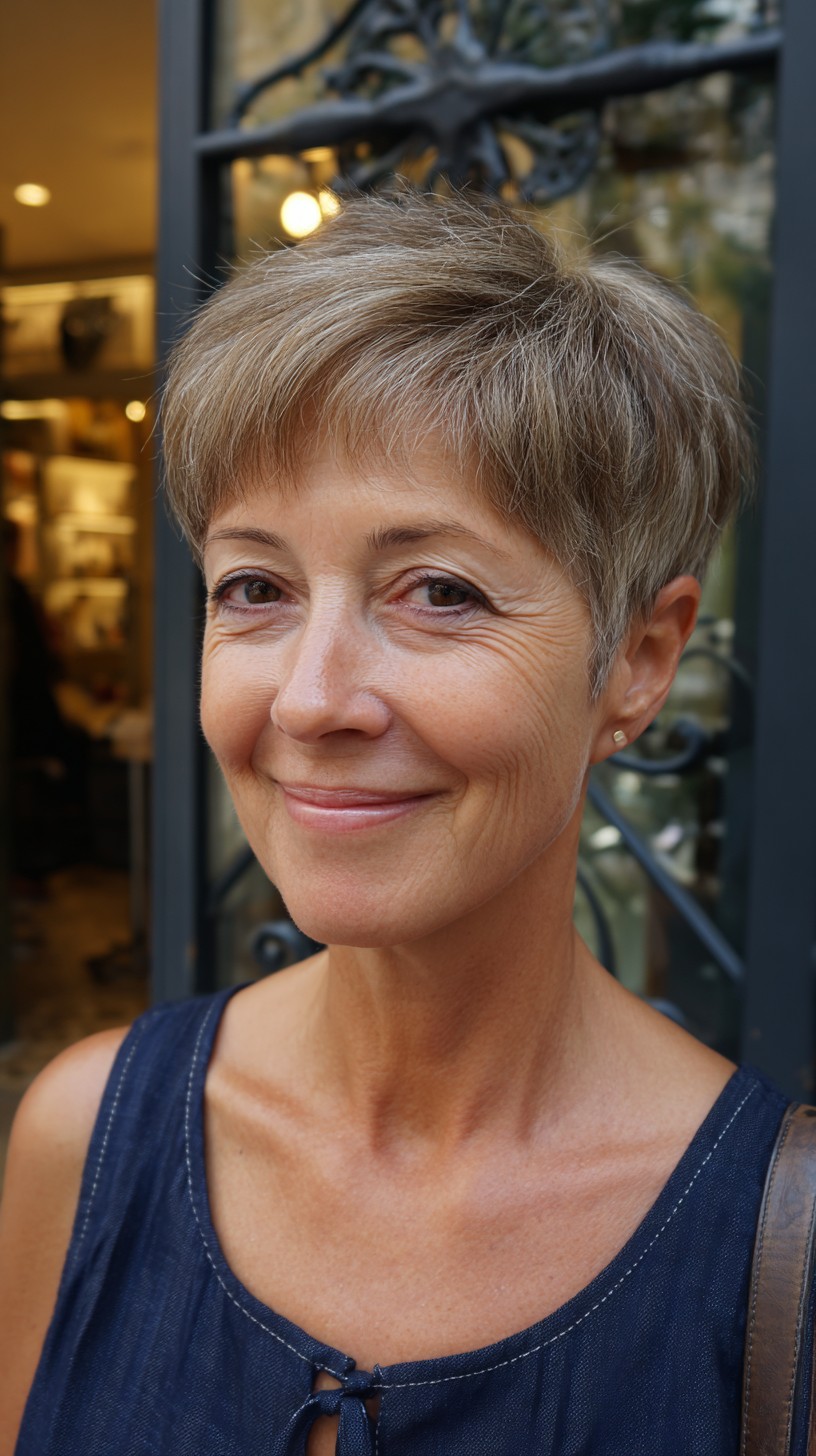 Chic Ash Blonde Pixie with Natural Root Fade