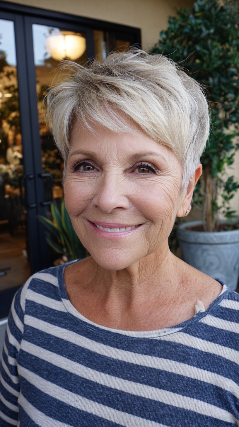 Chic Blonde Highlighted Pixie with Root Lift