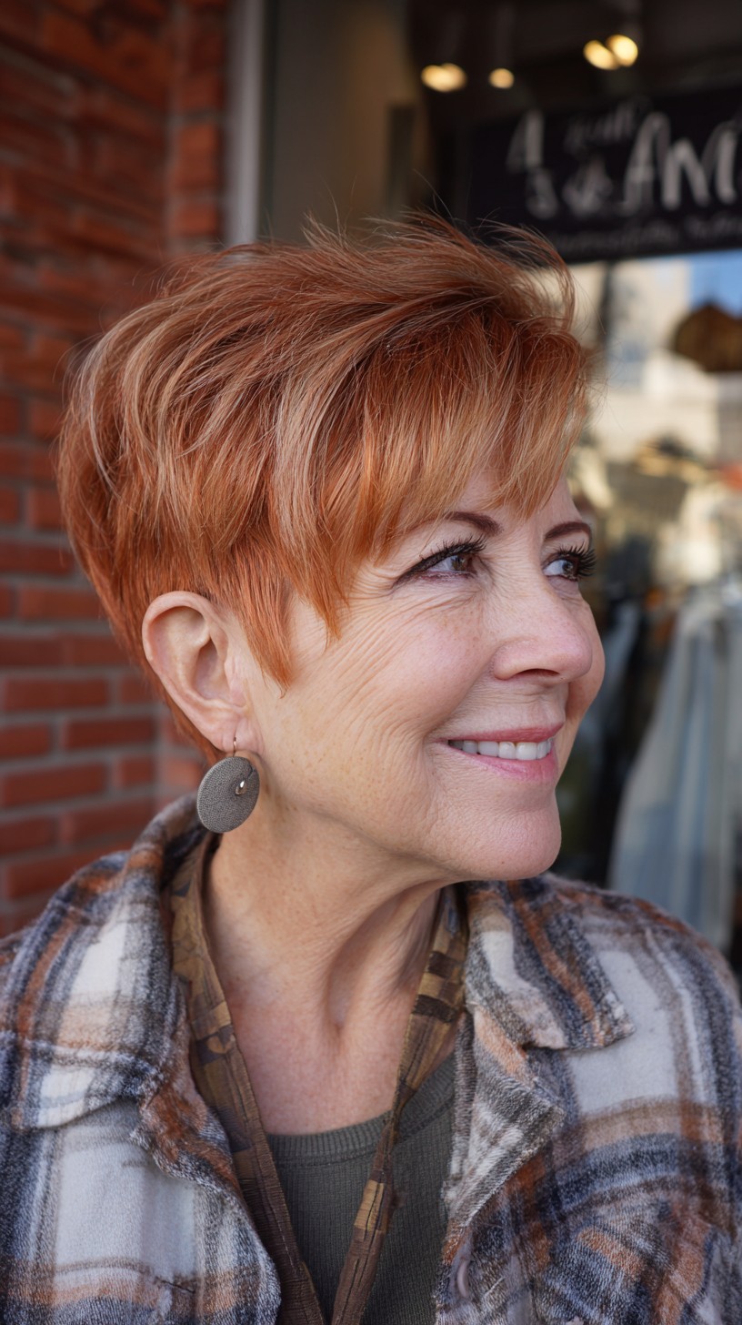 Copper Cinnamon Short Pixie with Lifted Roots