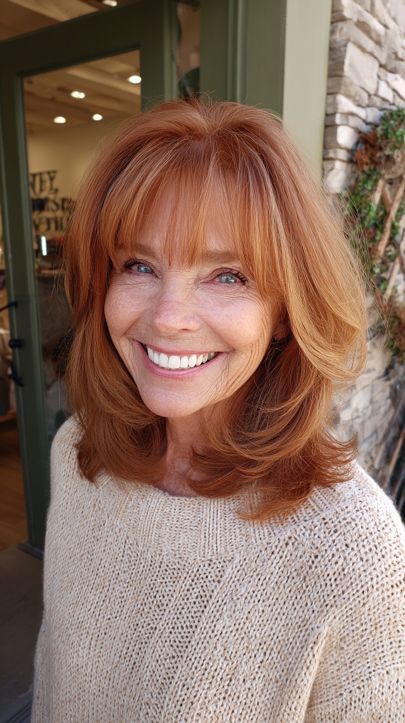 Copper Layers with Wispy Bangs for a Youthful Look