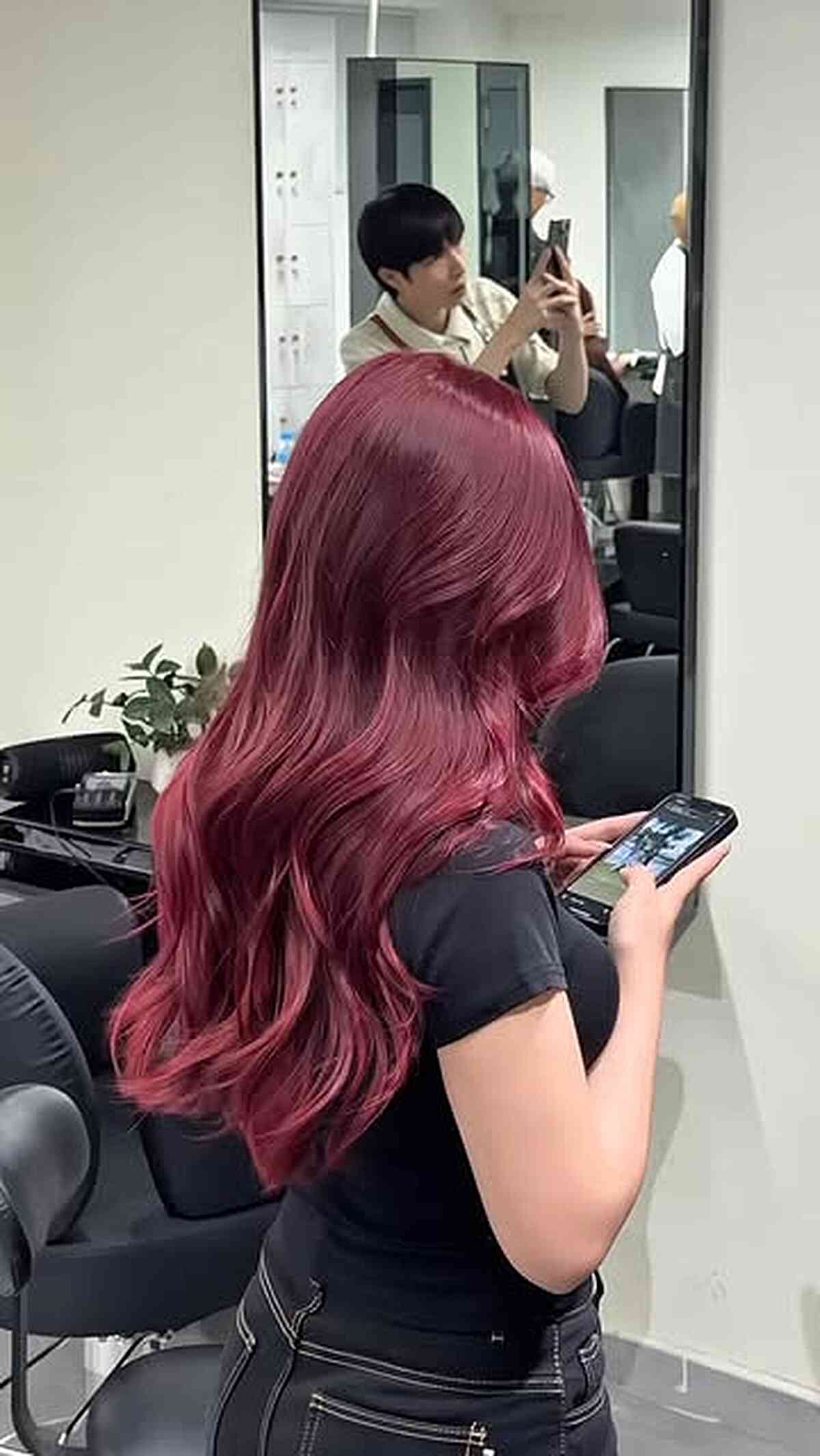 Deep Burgundy Layered Long Waves