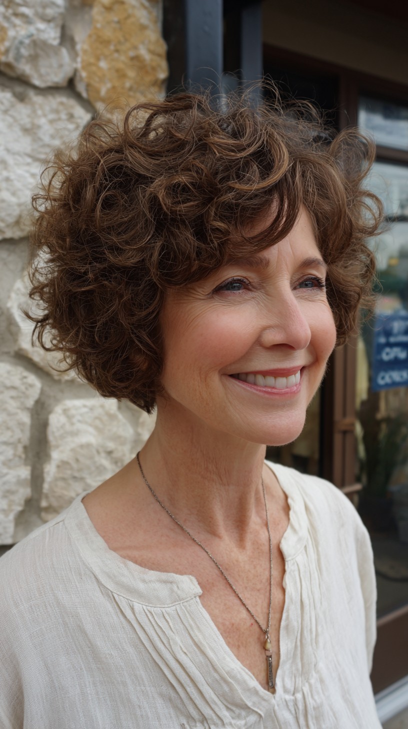 Effortless Chestnut Curly Bob with Natural Flow
