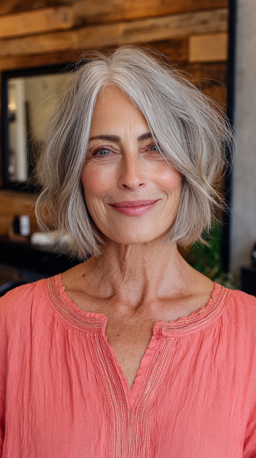 Elegant Silver Waves with Soft Curtain Bangs