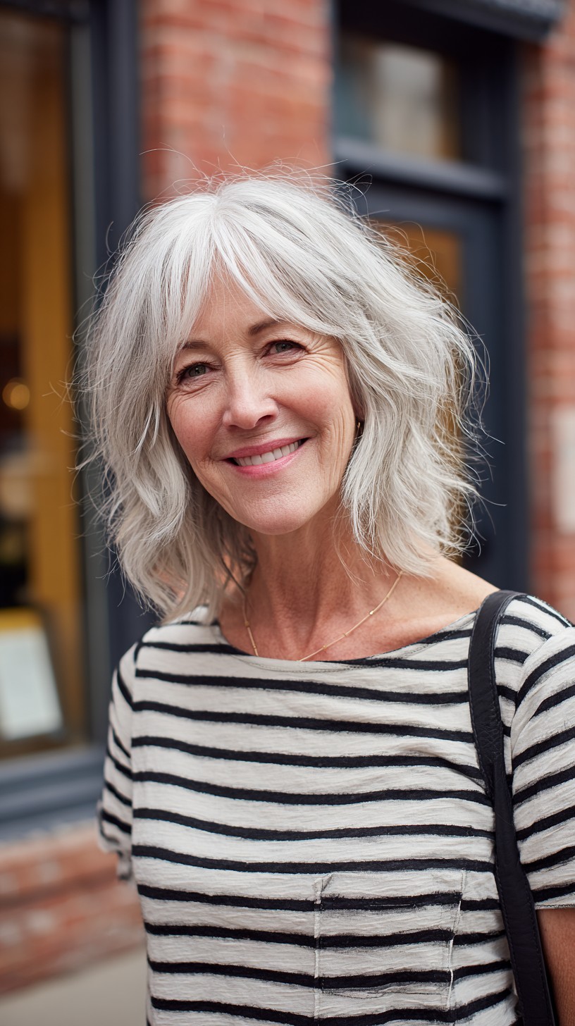 Flowing Silver Waves with Soft Bangs