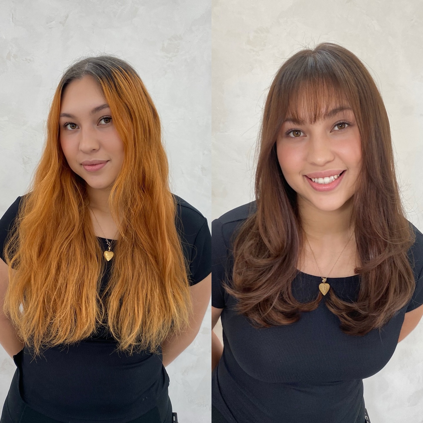 Glossy Chestnut Layers with Full Wispy Bangs