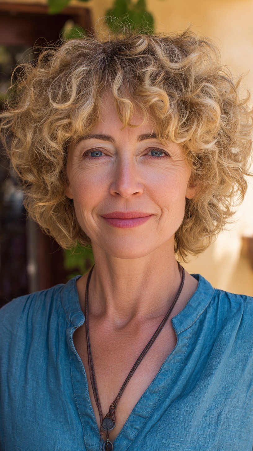 Golden Blonde Curly Bob for Mature Women