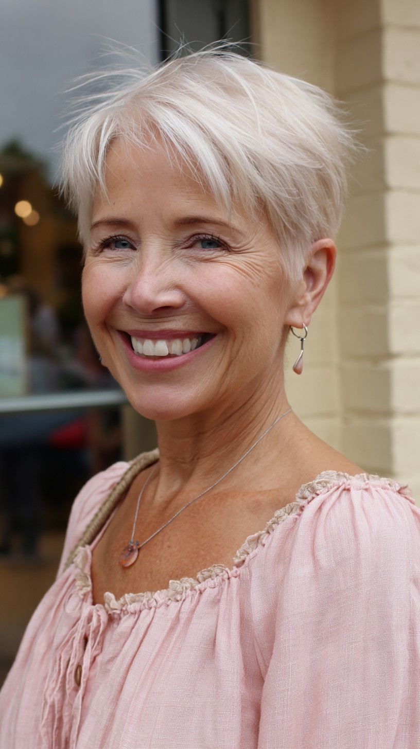 Ivory Layered Razor Pixie for Mature Hair