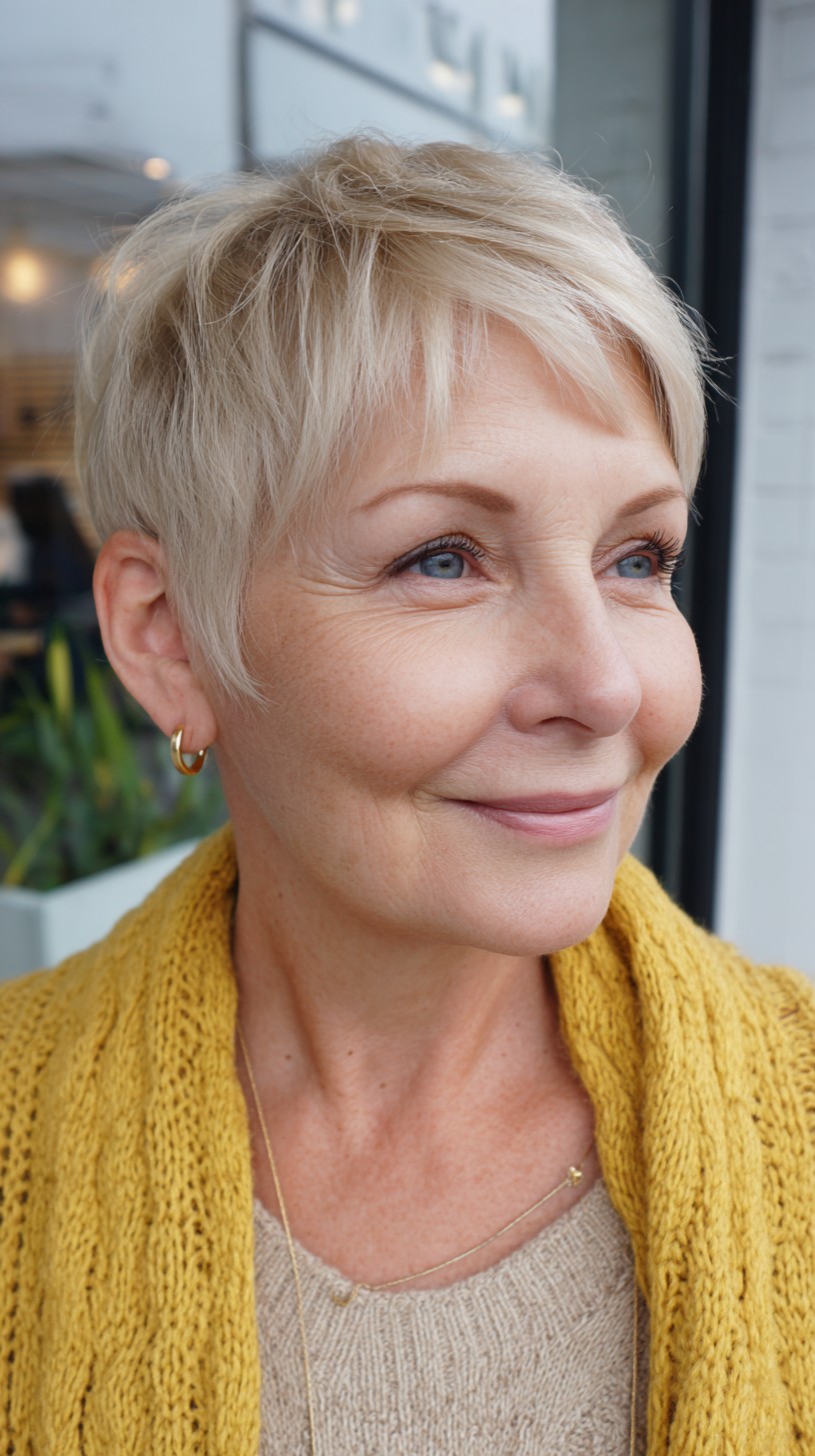 Light Blonde Layered Pixie with Soft Texturing