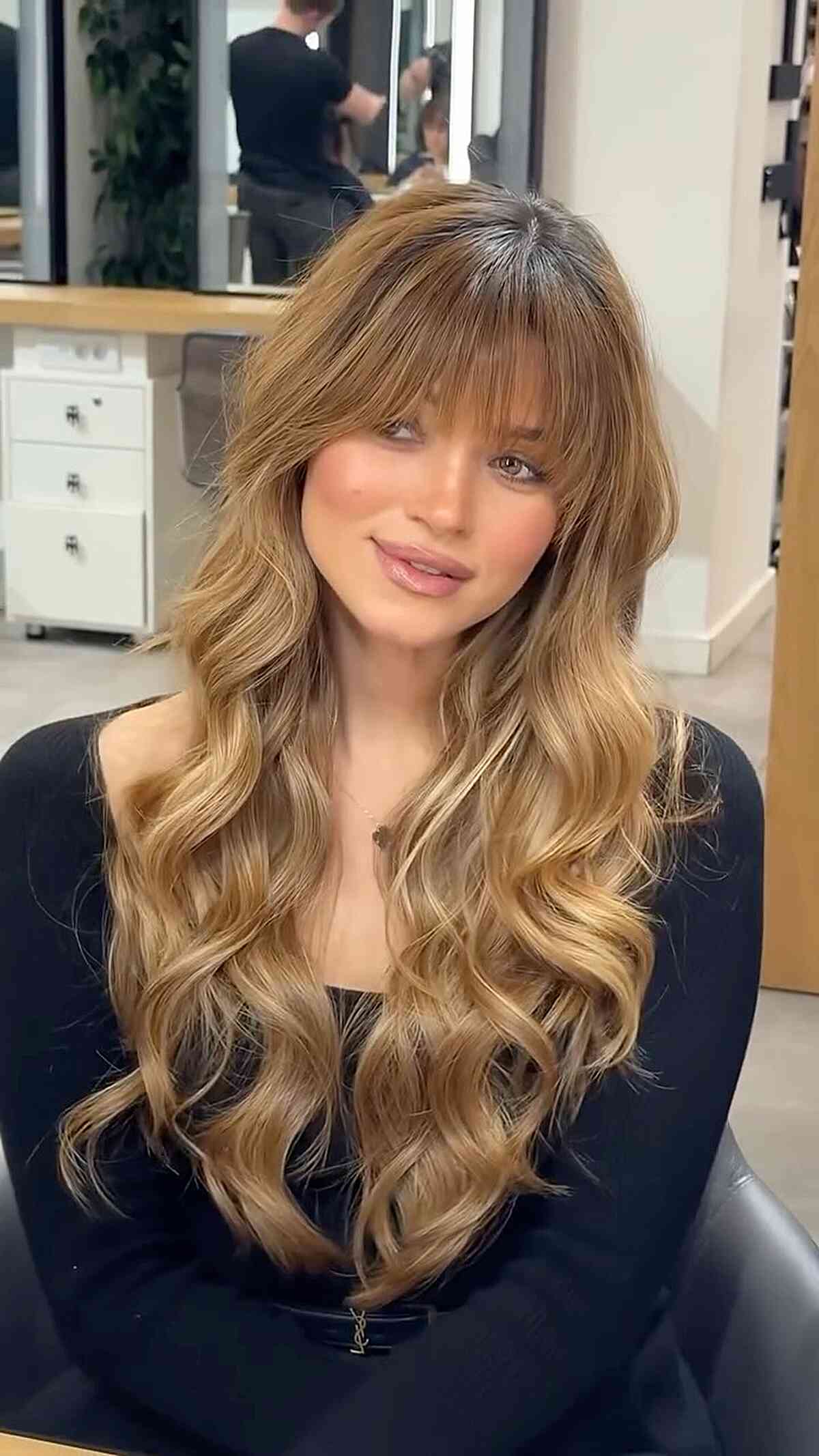 Long Honey Blonde Layers with Bangs
