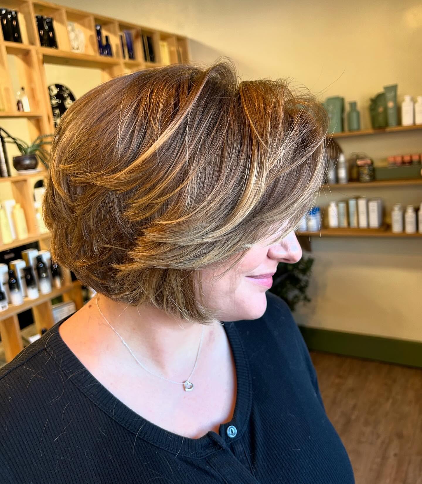 Multi-Tonal Rounded Bob with Light Caramel Swirls
