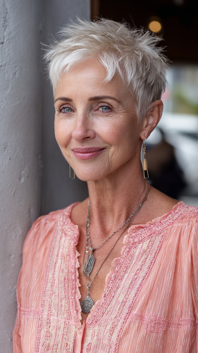 Platinum Feathered Pixie with Subtle Layers