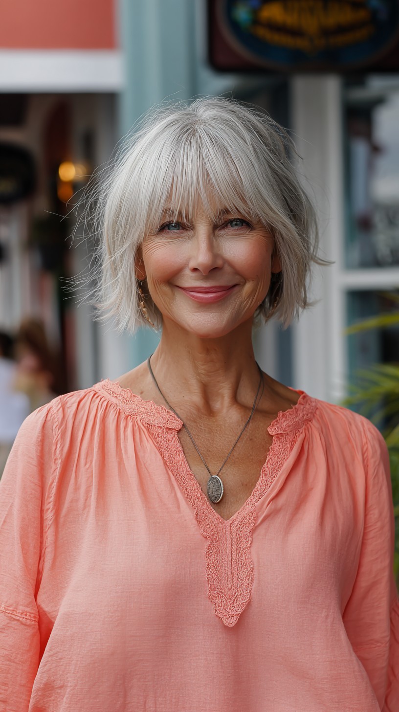 Platinum Textured Bob with Feathered Bangs