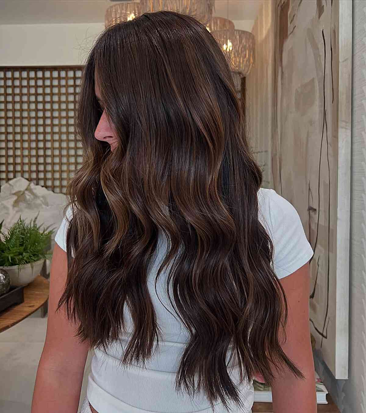 Radiant Brown Balayage with Beachy Waves