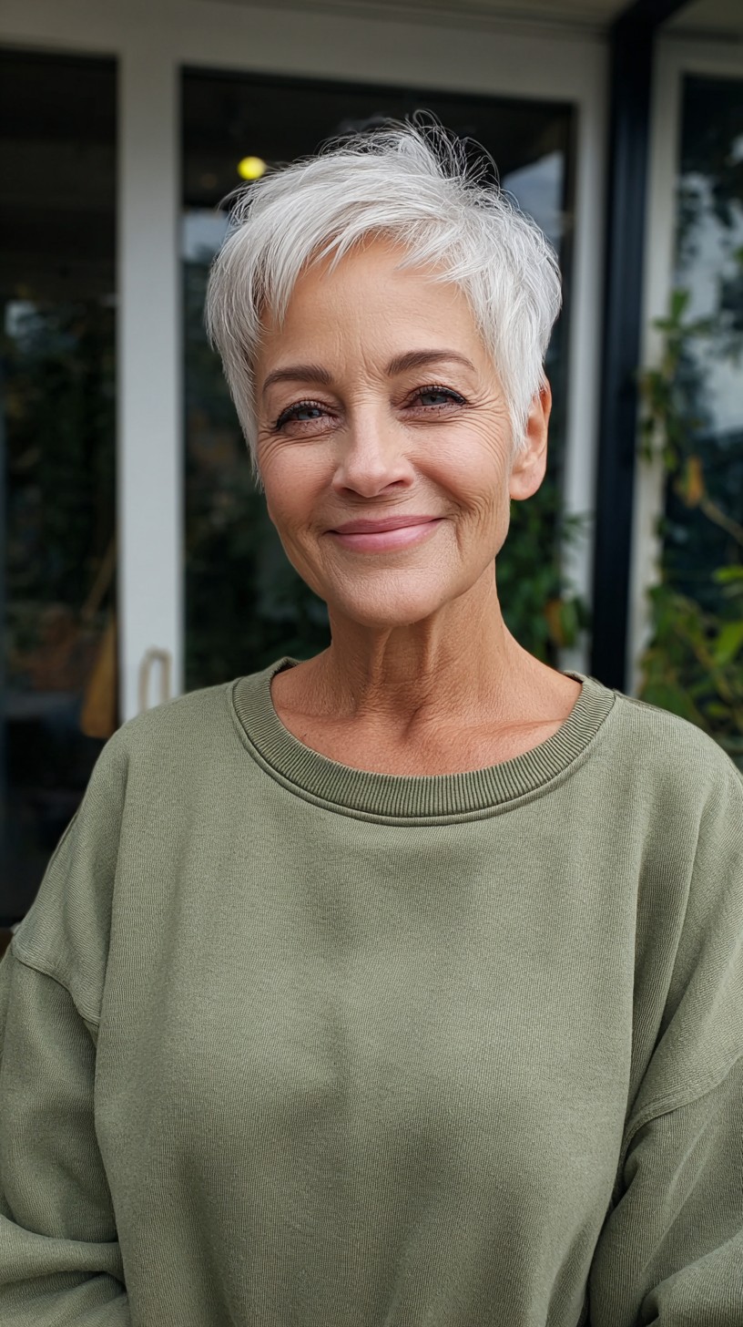 Refined Silver Layered Pixie with Soft Waves