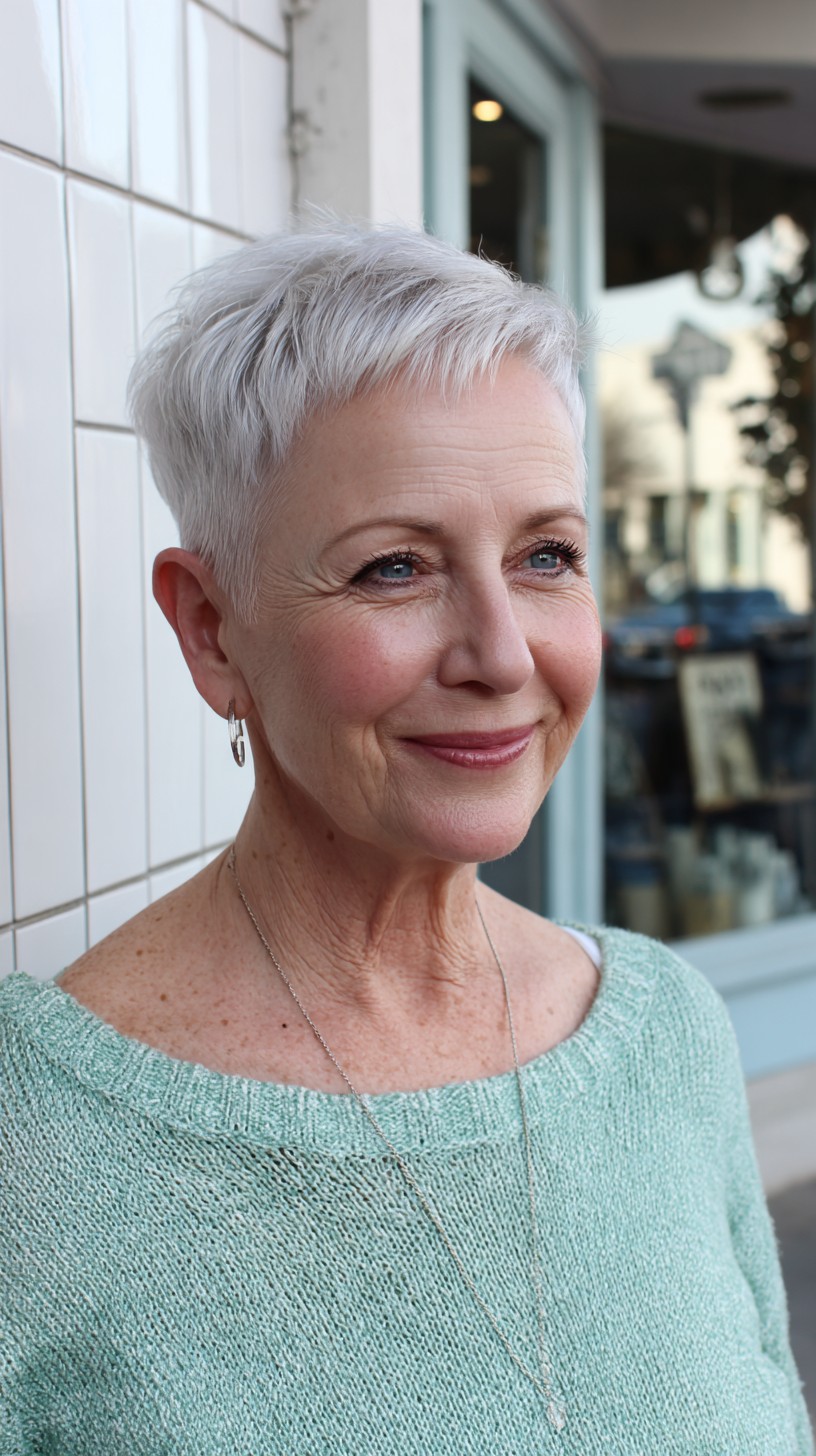 Sleek Silver Layered Crop for Fine Hair