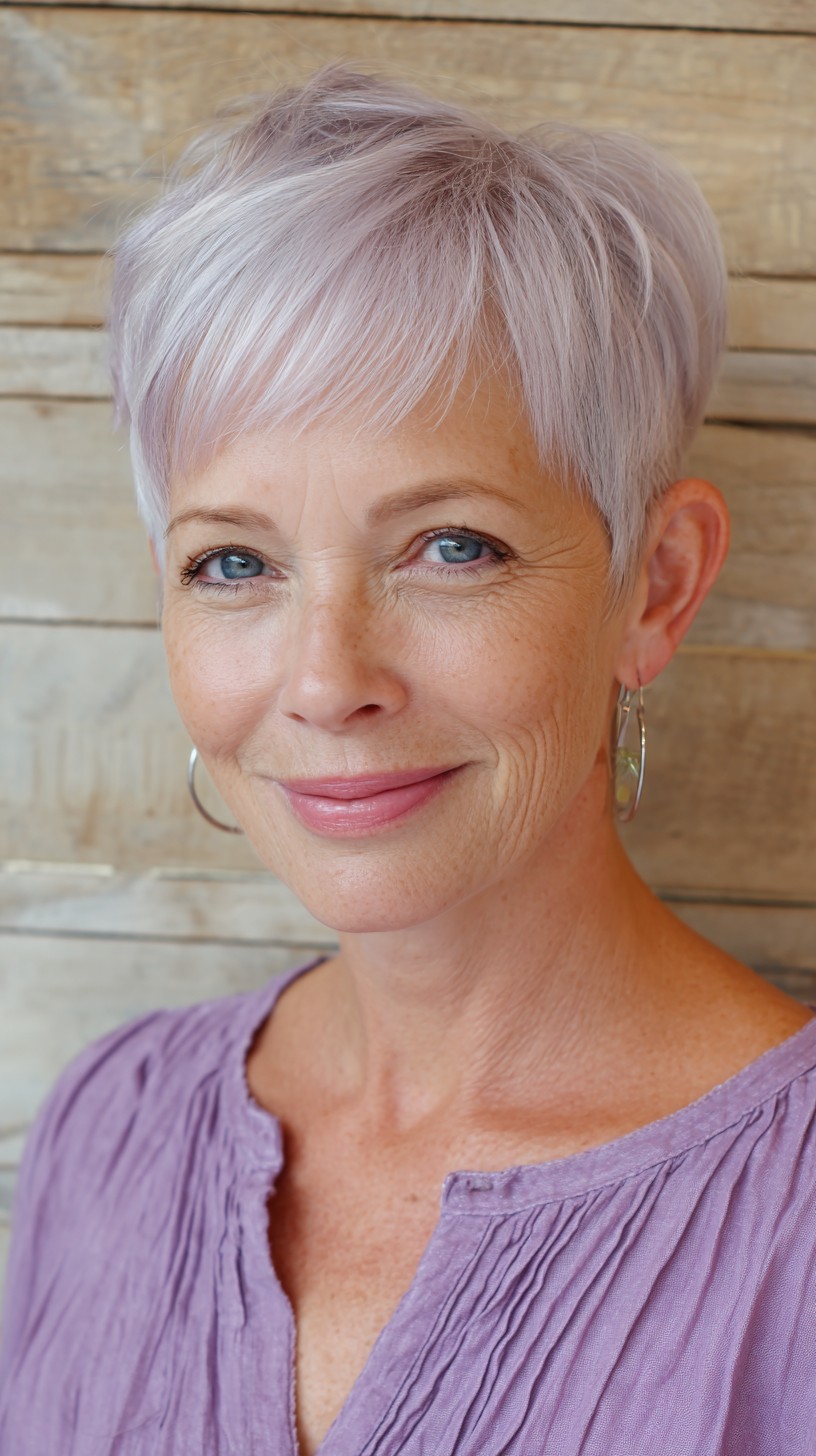 Soft Lavender Textured Pixie with Natural Tones