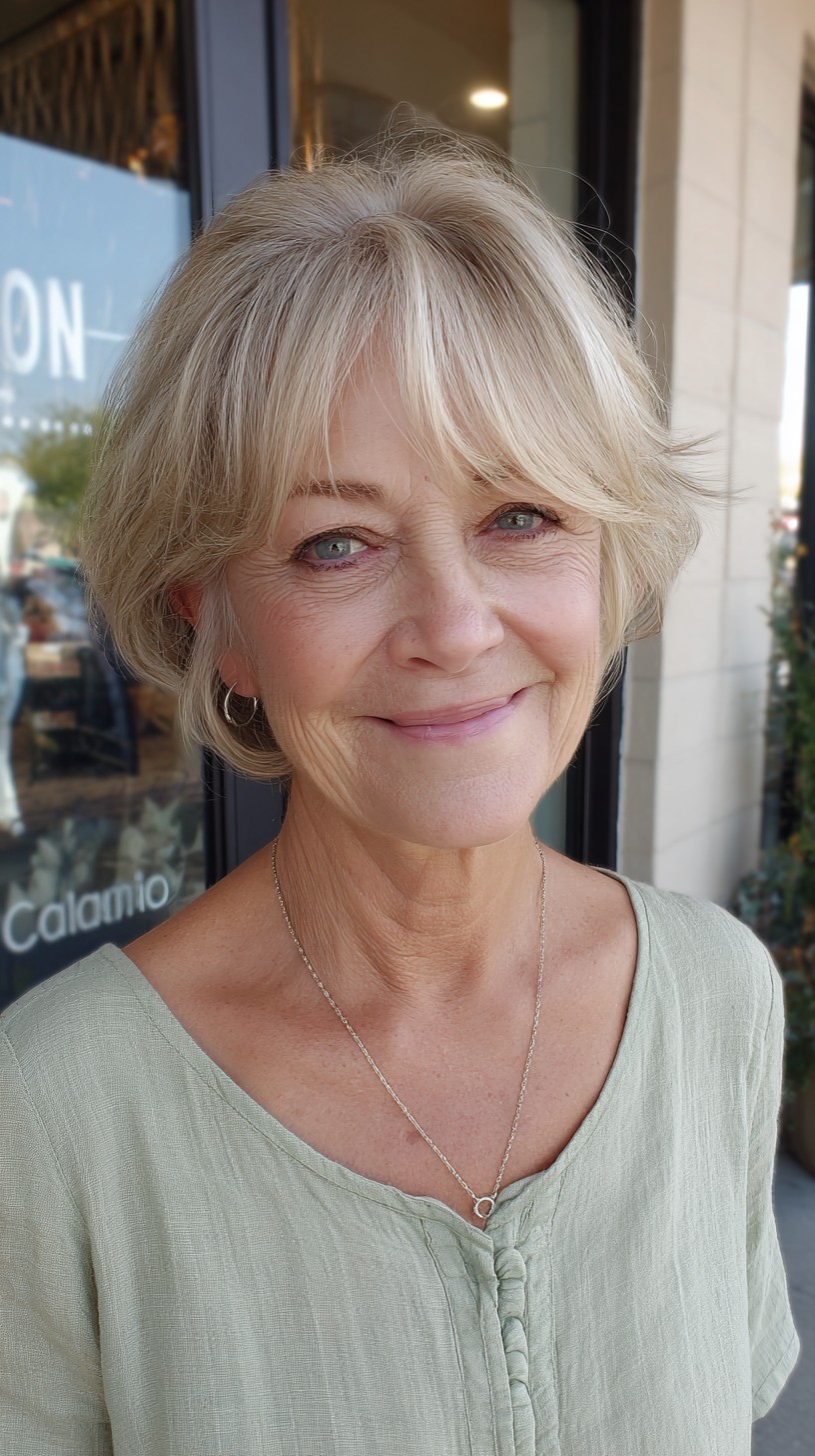 Soft-Textured Silver Bob with Whimsical Wispy Bangs