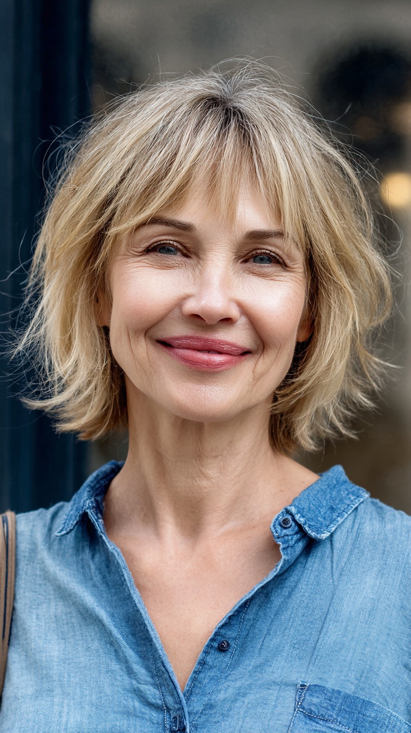 Sun-Kissed Blonde Bob with Gentle Curtain Bangs